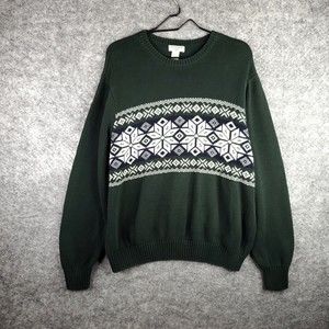 Dockers Sweater Mens L Green Snowflake Dad Grandpa Christmas Pullover Cotton